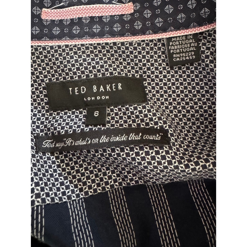 Ted Baker London Mens Navy Blue Stripe Short Sleeve Button Up Shirt Size XL - Picture 8 of 10